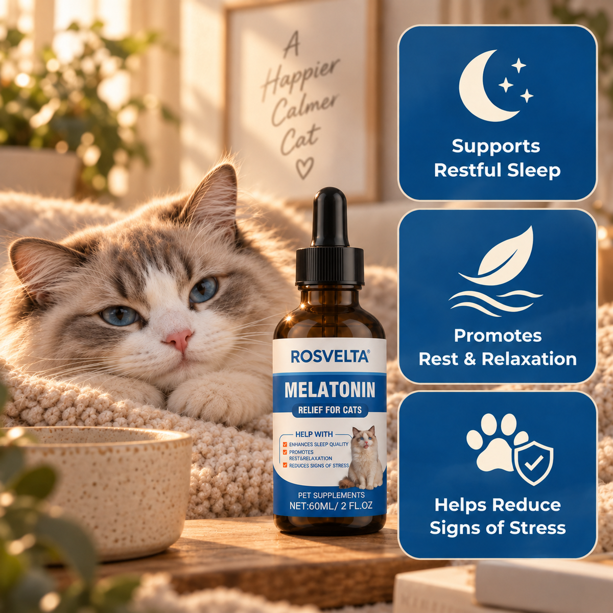 Rosvelta Calming Drops — Daily Calming Support for Anxious Cats